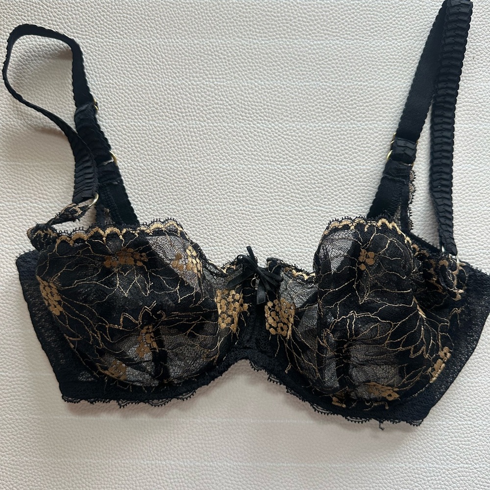 Chantelle Black and Gold Lace Underwire Bra